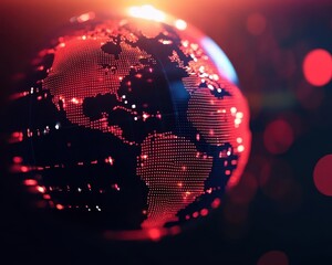 Wall Mural - a stunning abstract representation of the earth as a digital network glowing red dots forming contin