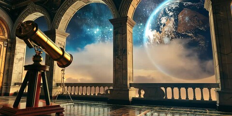 Wall Mural - magician's observatory overlooking celestial wonders, 4k video