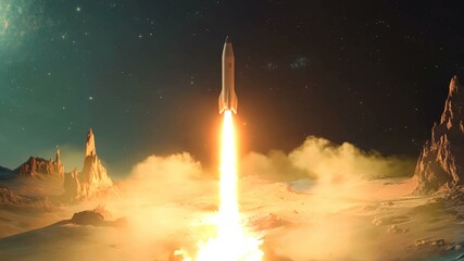 Wall Mural - exciting futuristic rocket launch set against the striking landscape of an alien moon in a unique ce