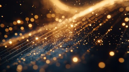 Wall Mural - Abstract Gold Sparkle Background Glowing Lights, Bokeh, Dark