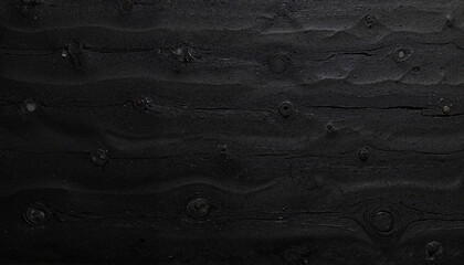 Wall Mural - Textured black surface showcasing natural patterns and grooves in wood, emphasizing unique details and shadows