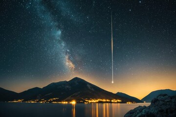 Wall Mural - A beautiful night sky with a bright star and a shooting star