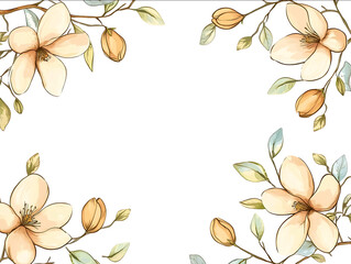 A cute cartoon frame with complete small magnolia flowers on the edges vector illustration style simple graphic design white background no shadows no gradients no detai