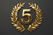 © Ram - Golden number 5 with laurel wreath, 3D award design, shiny metallic emblem, premium achievement badge, top 5 ranking symbol, exclusive trophy illustration, success icon