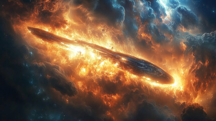 Fototapete - Explosive cosmic event with swirling gases and vibrant colors illuminating the dark expanse of space in a breathtaking display. Generative AI
