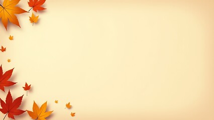 Wall Mural - Autumn scene featuring a minimal vintage beige background with colorful dry leaves and plenty of empty space for social media banners.