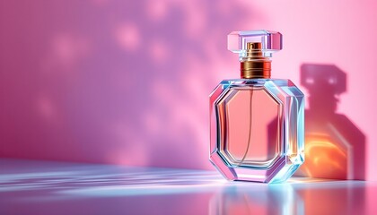 Wall Mural - Elegant Perfume on a table with colourful lights