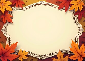 Wall Mural - umn advertisement template features a vintage banner with colorful foliage, ornate leaves, and seasonal sale lettering on an abstract background.