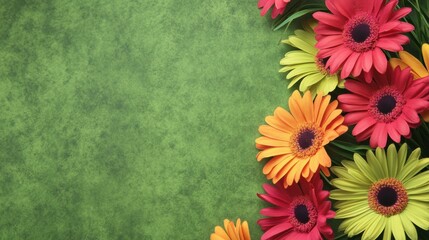 Poster - A vibrant display of colorful flowers thrives on a green meadow, showcasing nature's beauty under the bright spring sun. Generative AI