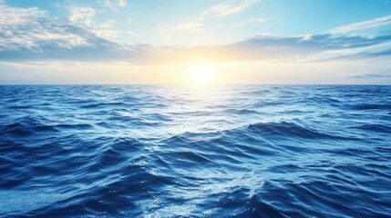Poster - The sun sets over the ocean, casting warm hues across the sky as waves gently lap against one another, offering a peaceful view. Generative AI