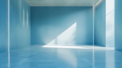 Canvas Print - A minimalist blue interior space with smooth surfaces and natural light creating a tranquil atmosphere.