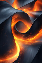 Aufkleber - Dynamic black and orange ribbons with glowing edges, creating a captivating swirling pattern,