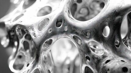 Abstract metallic structure with a porous, organic-like form.