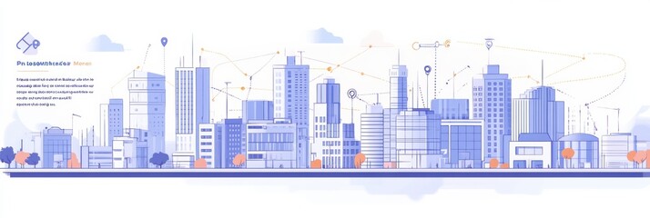 Fototapete - The smart city showcases futuristic buildings connected by an AI network, promoting efficient urban living and advanced technology integration. Generative AI