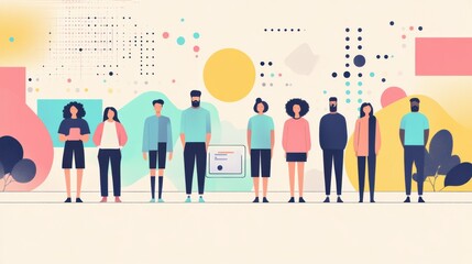 Aufkleber - People of various backgrounds gather in front of a colorful abstract AI system, engaging in discussion and sharing ideas about technology. Generative AI