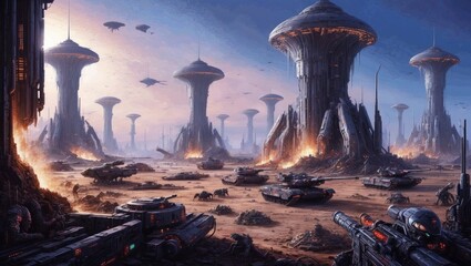Canvas Print - Wallpaper war between aliens and ancient world of chaos