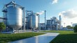© useful pictures - An industrial processing facility features large metallic storage tanks surrounded by neatly maintained grass and walkways, illuminated by daylight