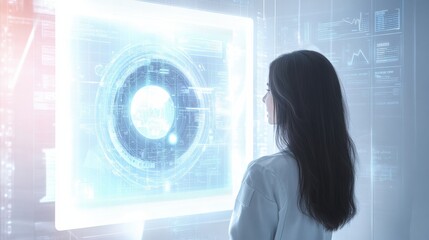 Aufkleber - A person is engaged with a high-tech mirror that assesses hair health and offers personalized AI suggestions. Generative AI