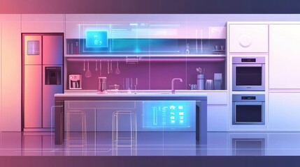 Fototapete - A sleek kitchen equipped with smart appliances demonstrates advanced technology designed for efficient cooking and convenience. Generative AI