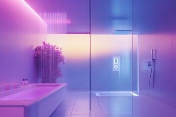 Aufkleber - This bathroom features sleek design elements, a smart shower system, and a touch panel for precise temperature adjustments. Generative AI