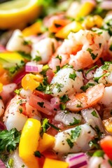 Poster - A close-up of a plate filled with shrimp and colorful vegetables