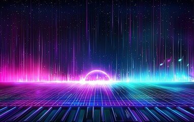 Wall Mural - vibrant digital landscape with neon colors and mesmerizing light patterns during a futuristic night 