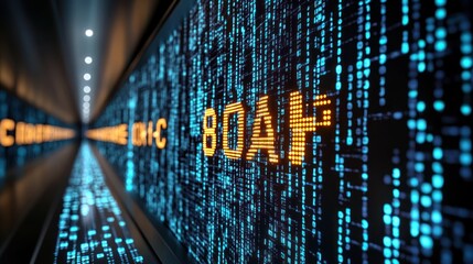 Digital data stream with illuminated code elements.