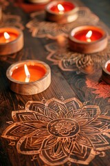 Wall Mural - A collection of candles placed on a wooden table, perfect for various occasions
