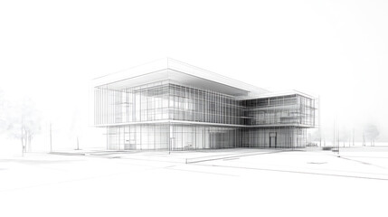 Fototapete - A blueprint of an office building with digital lines and blue hues representing the future of architecture