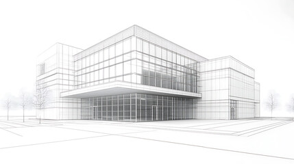 Fototapete - A blueprint of an office building with digital lines and blue hues representing the future of architecture
