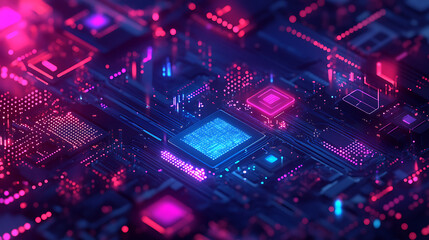 Leinwandbilder - A conceptual illustration of artificial intelligence and robotic quantum computing processors, emphasizing their role in business technology, engineering, and innovation