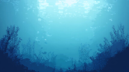 Poster - 8bit pixel art background, gradient blue and white, underwater