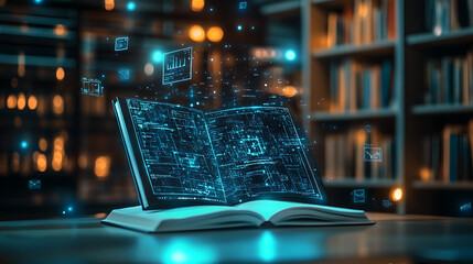 Leinwandbilder - A sleek, contemporary e-book displaying educational content, symbolizing advanced digital learning and futuristic e-education technology