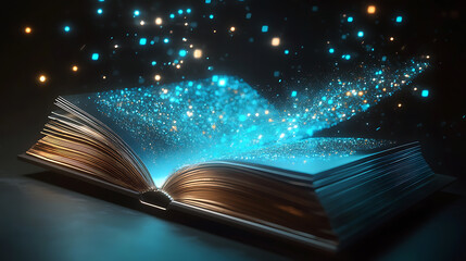 Poster - A sleek, contemporary e-book displaying educational content, symbolizing advanced digital learning and futuristic e-education technology