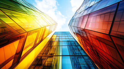 Aufkleber - An imaginative representation of business agility concept, featuring a vibrant, multicolored corporate building symbolizing the dynamic and adaptable nature of modern companies in a fast-paced market