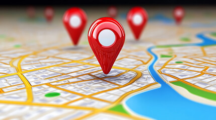 Poster - A city map with red pins representing different location points, representing online local search