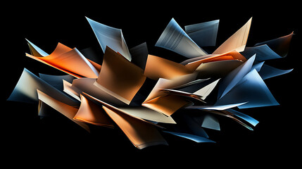 Fototapete - A concept of business documents flying in the air with a lot of them isolated on a black background