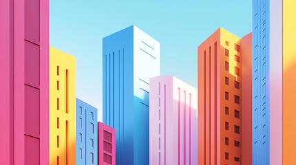 Aufkleber - Colorful city buildings, simple shapes and lines, minimalism, bold outlines, cute, simple design, simple background