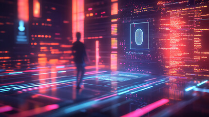 Poster - Digital kyc verification process with fingerprint and photo id scanning online account authentication concept 3d illustration