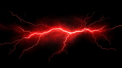 Poster - Intense red lightning bolt strike on black background dramatic weather illustration