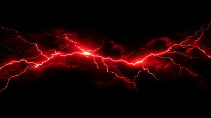 Leinwandbilder - Intense red lightning bolt strike on black background dramatic weather illustration