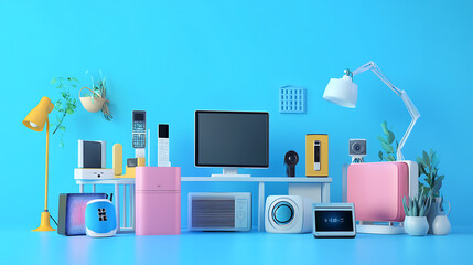 Leinwandbilder - Advertising banner for a mega sale, featuring a 3D illustration of various home and smart electronic devices with discounts up to fifty percent