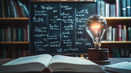 Poster - Blackboard filled with scientific formulas and calculations in physics and mathematics