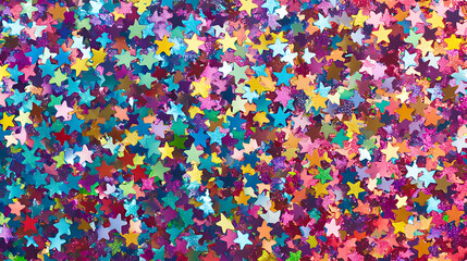 Poster - Colorful star confetti background, colorful glitter stars texture for celebration or party decoration with copy space area