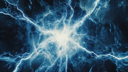 Poster - Electrical plasma power depicted through blue and white energy crackling fusion