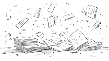 Poster - Documents in paper files become misplaced, Flying sheets, Blank sheet, Office element, Thrown object, White trash, Illustration of a cartoon outline