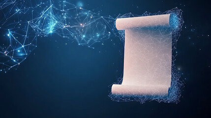 Poster - Modern paper documents with a horizontal banner on a dark blue background, dazzling low polygonal design