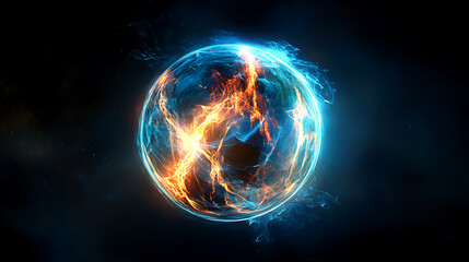 Poster - Plasma light ball displaying vibrant electric arcs on a black background