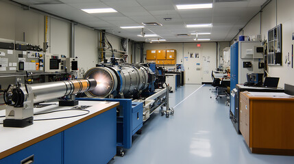 Leinwandbilder - Optical physics laboratory showcasing laser beams in operation