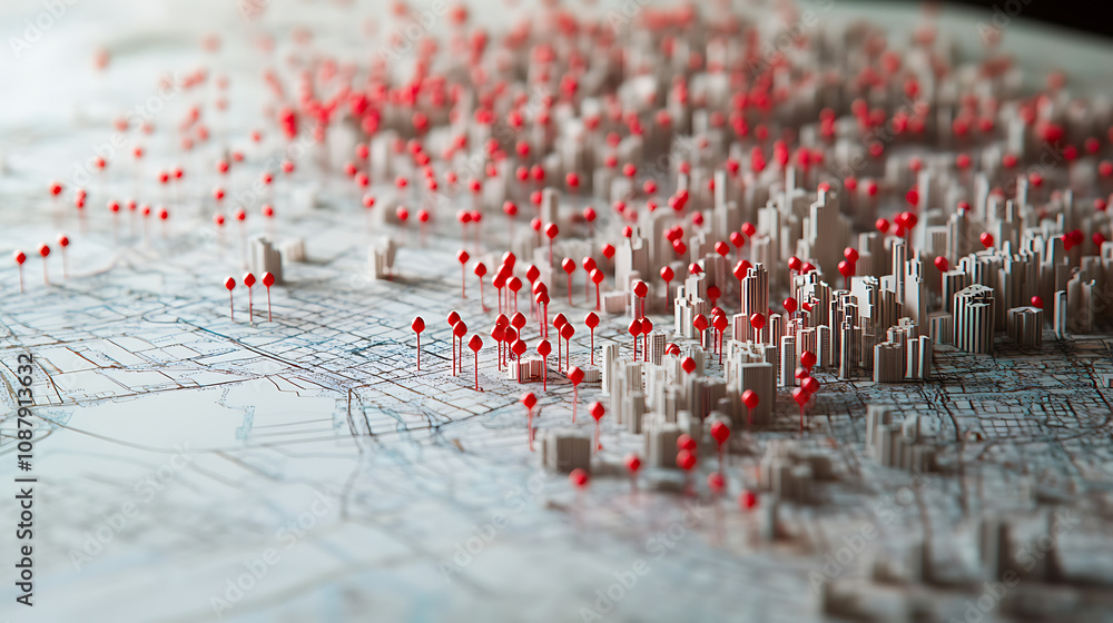 Pin Map City Map of city with red pins and location pin on center Stock Illustration ...